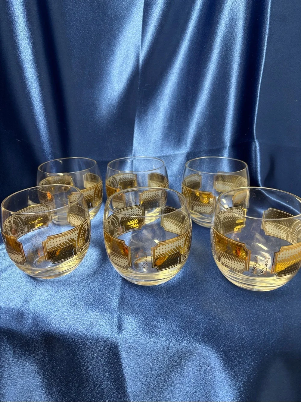Vintage Signed George Briard Rolly Polly Glasses, 6 in set, in a bird motif
